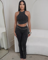Acid Wash Ribbed Pant Set